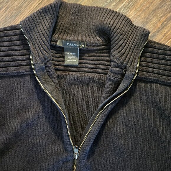CALVIN KLEIN Men's Black 100% Cotton Knit Zipper Cardigan w/ Mock Neck/SIZE XXL - Picture 4 of 7